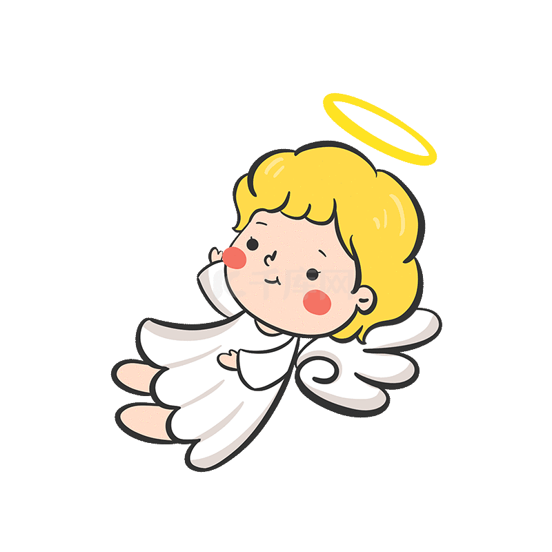 黄发卡通风格圣诞节小天使挥舞翅膀