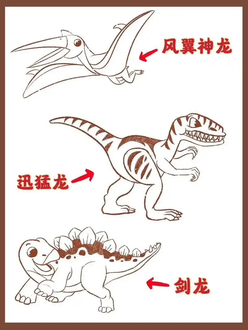 恐龙简笔画丨霸王龙绘画 恐龙绘画迅猛龙.绘画必备!