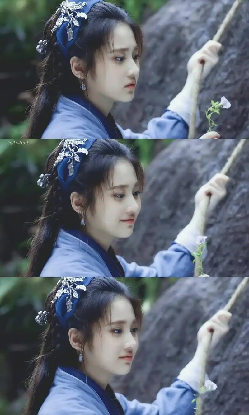 窈窕身影迩迩踏平岁月长歌, 颦蹙眉眼弯弯绕过发梢指