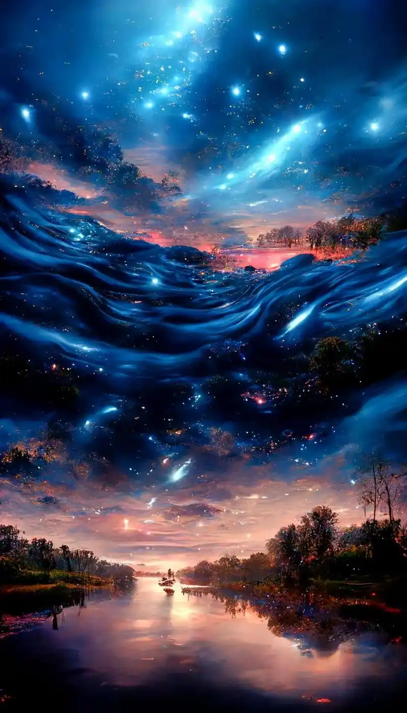 蓝色梦幻天空,让你生活绚丽多彩#治愈系风景 #ai #唯美星 - 抖音