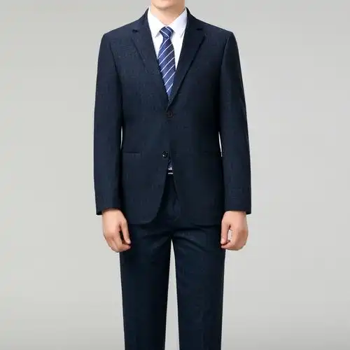 男士西服毛料套装中年爸爸装商务正装高档羊毛西装条纹男装二件套