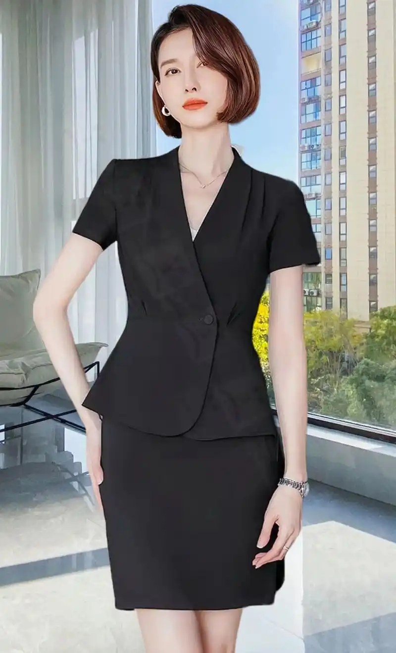 高档西装套装女夏季显瘦职业装西装裙珠宝店美容师薄