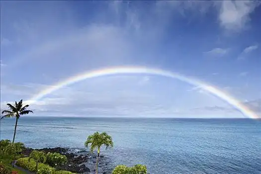 彩虹,上方,海洋,毛伊岛,夏威夷,美国朋友,雨水仙花海边风景,彩虹,法罗