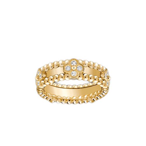 梵克雅宝vca 万花筒perlée系列18k黄金四叶草镶钻对戒婚戒情侣戒指