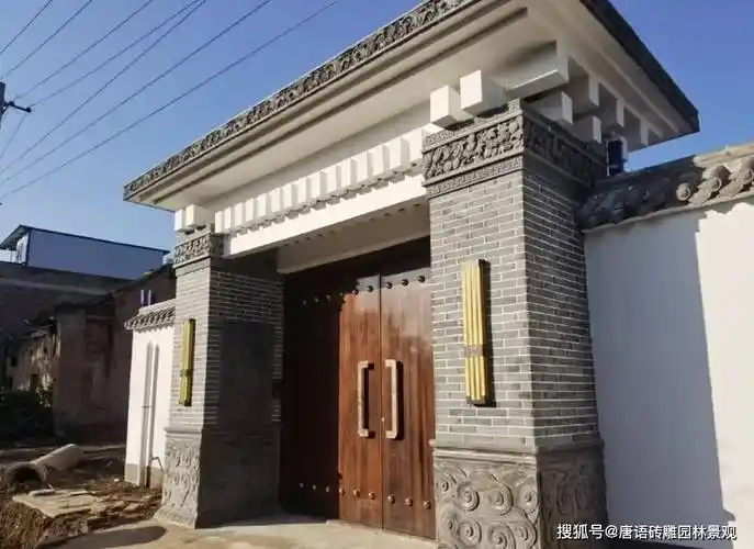 中式别墅庭院大气门楼砖雕青砖装饰