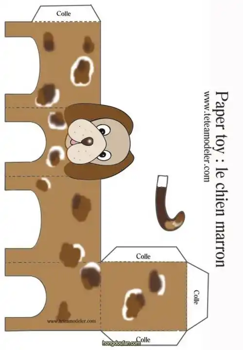 立体手工纸模图片下载卡通立体哈巴狗手工图纸下载