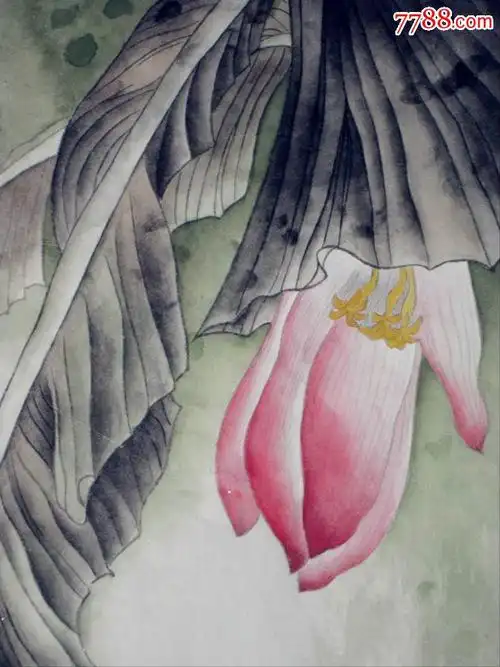 真迹!(原创,纯手绘)!【国画工笔团扇】——《芭蕉娇露.》.