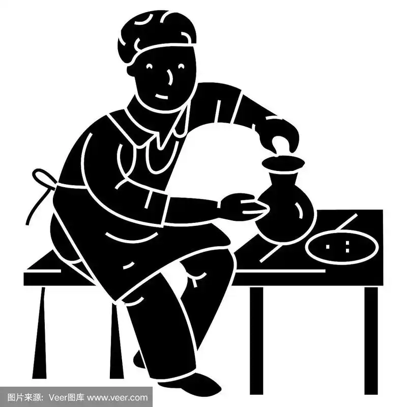 陶器,陶工,陶艺家图标,矢量插图,标志上孤立的背景