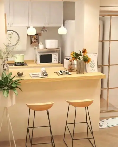 半开放式奶油风厨房,两个人的生活也会很有仪式感.#装修 #家装