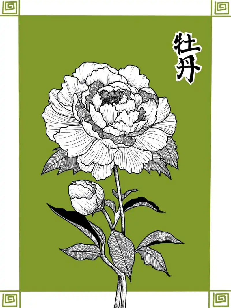【线描花卉—牡丹】内附具体步骤图 93牡丹: "唯有牡丹真国色,花开