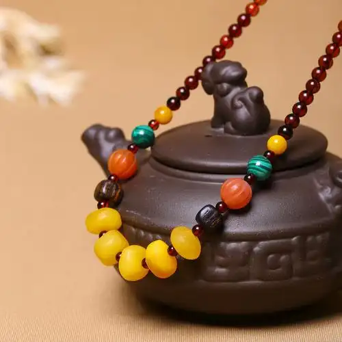 爱华尚暖冬心选彩上云间多宝天然琥珀彩虹链老蜜蜡琥珀项链