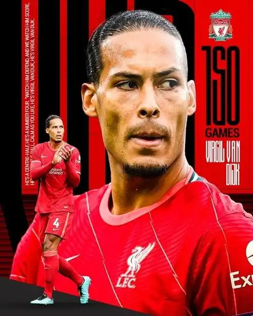 范迪克解锁利物浦生涯150场里程碑