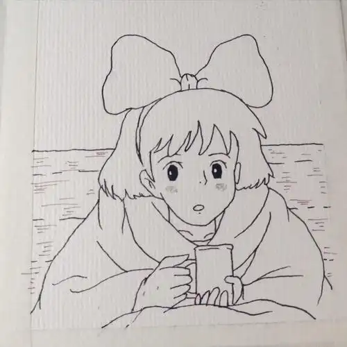 宫崎骏魔女宅急便线稿黑白简笔画