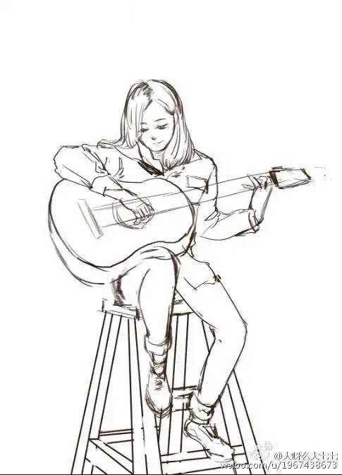 6张吉它简笔画图片2弹吉他的素描画吉他简笔画怎么画小孩弹吉他简笔画