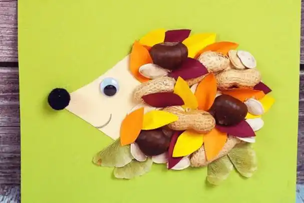 儿童手工制作小动物果壳树叶废物利用粘贴可爱小刺猬步骤图解