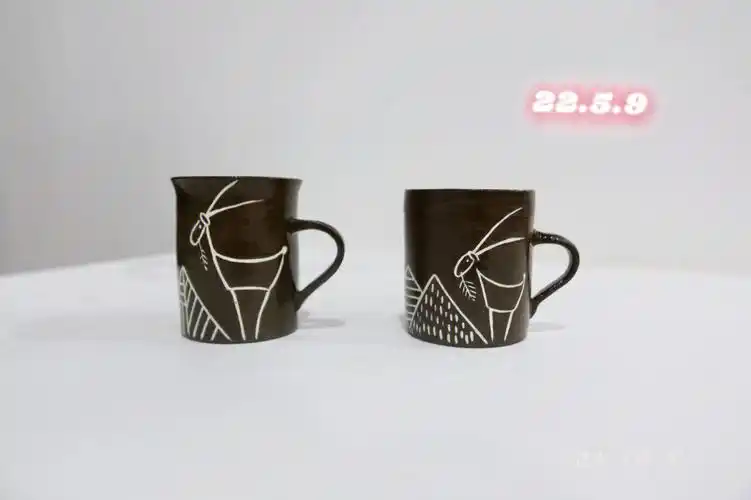 陶艺日常拉坯刻填小羊杯子