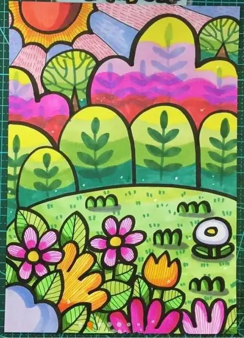 马克笔画明快,洒脱,概括适合儿童挥洒涂抹抒发情感