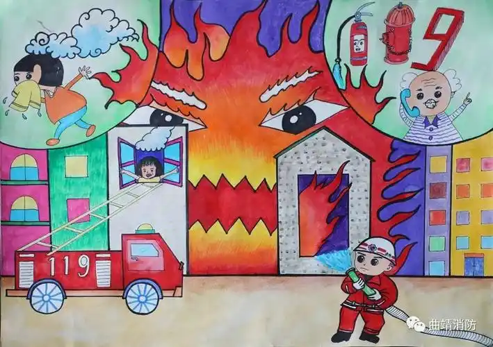 一起来围观我们的小画家创作的消防绘画作品_救援
