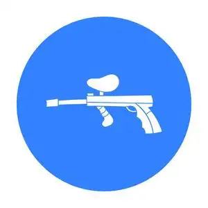 彩弹枪图标在白色背景上孤立的轮廓样式.彩弹射击象征股票矢量图照片