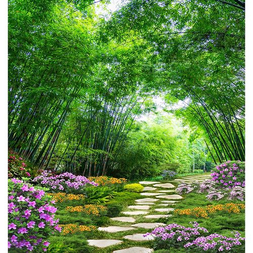 直播背景布 山水田园竹林室外风景装饰立体背景布3d网红背景墙 按图做