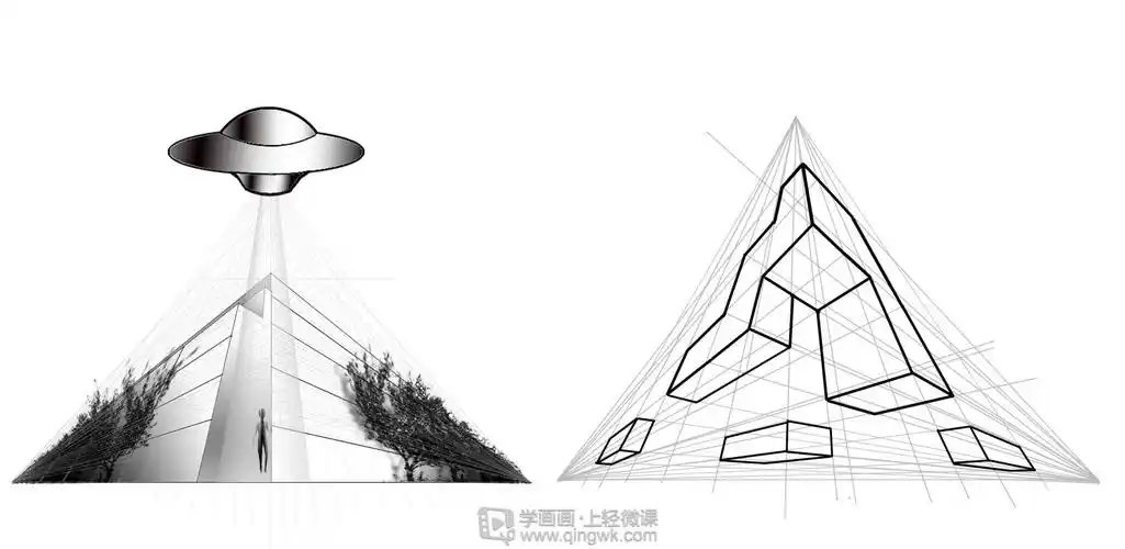 临摹三点透视方块—美术基础三点透视的练习