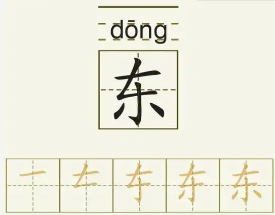 东字的拼音和书写笔画的图片展示
