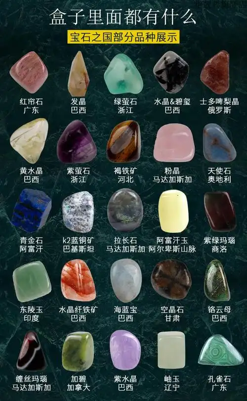 名称:【京选臻品】宝石之国100种天然水晶石礼盒紫晶玛瑙矿石标本晶体