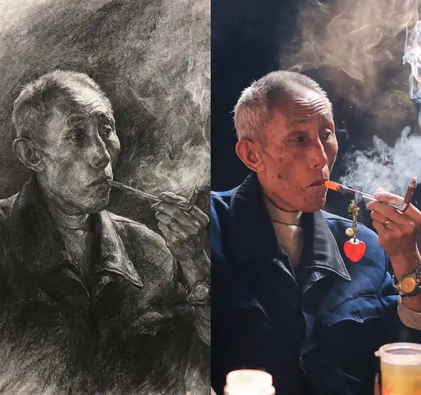 抽烟的男老年黑色太多拍出来后整体泛白