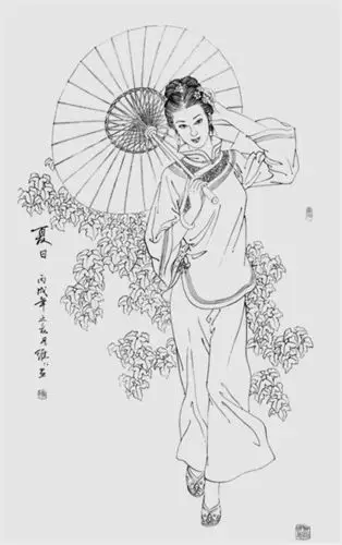 国画家项维仁白描人物