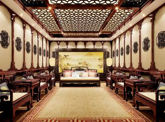 三房两厅中式家装吊顶设计效果图