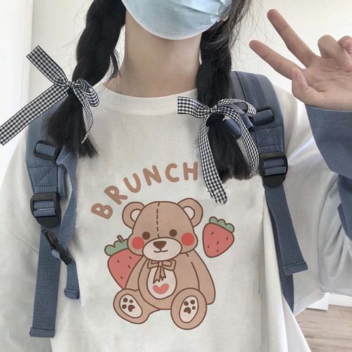 2022夏季新款ins日系可爱原宿风小熊短袖t恤女宽松学生百搭上衣潮