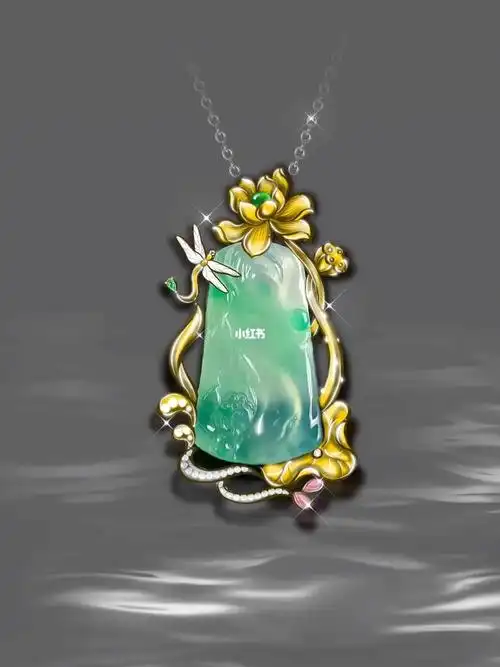 珠宝设计镶嵌翡翠莲花牌吊坠款式