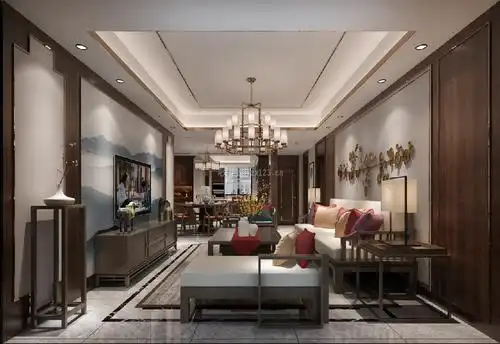 绵阳市新中式风格130平米装修效果图案例_绵阳宽庭装饰装修设计案例