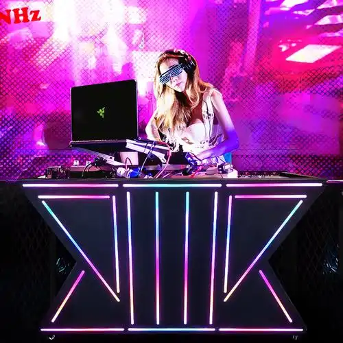 网红酒吧dj台ktv派对包房发光打碟台夜店led可移动铁艺亚克力打碟
