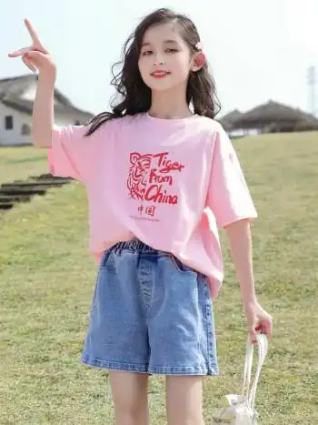 迪士尼disney儿童t恤女夏2022新款洋气女童短袖中大童9岁女孩简约夏季