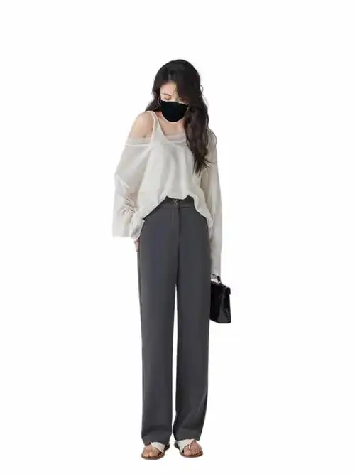 五防窄版阔腿西装裤女2024新款春季高腰双扣高级感垂