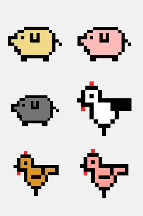 粉色猪卡通马赛克游戏图案免抠素材