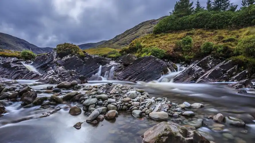 水,石头,树,云,黄昏 壁纸 河,水,石头,树,云,黄昏 桌布 - 3840x2160