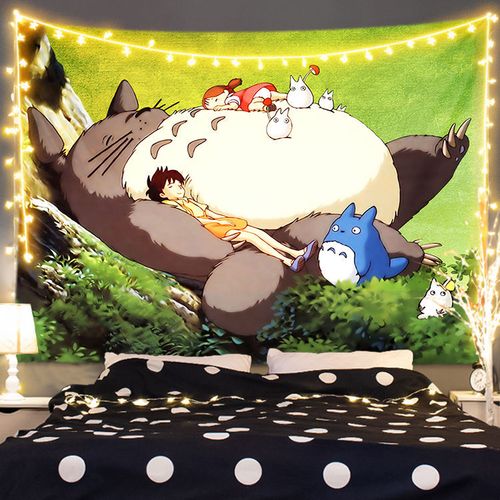 宫崎骏动漫龙猫背景布ins挂布学生房间布置宿舍床头装饰挂毯定制