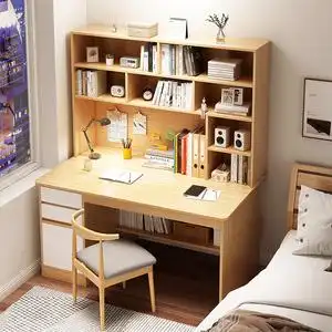 书桌书架一体桌带书柜组合家用台式电脑桌卧室学生学习桌简易桌子