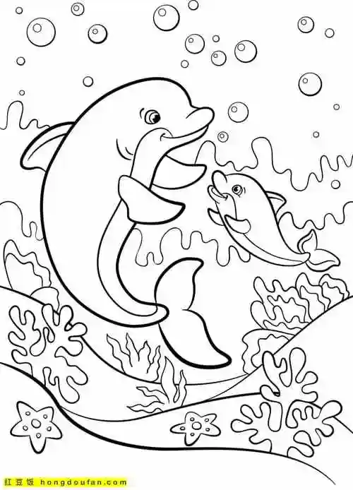 小鱼,幼儿园,幼儿填色,幼儿涂色,打印,有趣,海底世界,海洋馆,海豚