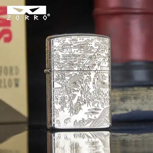 苏宁自营佐罗二代升级版清明上河图防风煤油zorro打火机国潮创意个性