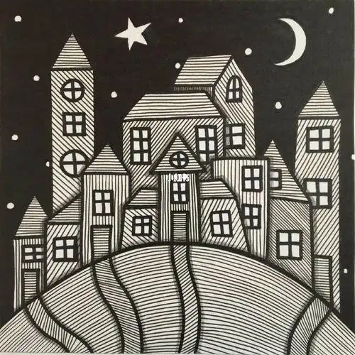 【黑白装饰画】线条房屋兔子92/黑白装饰画/黑白画线描#黑白画#禅绕画