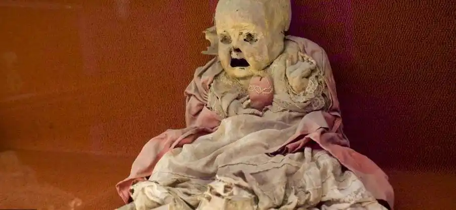 墨西哥elmuseo de las momias博物馆展出的一个婴儿的木乃伊尸体,据