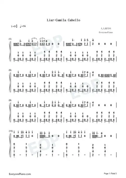 liar-camila cabello双手简谱预览1