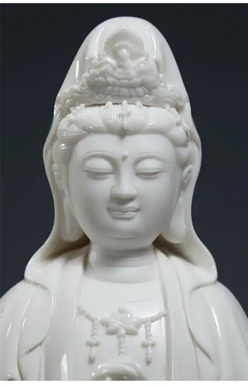 上美陶瓷多尺吋立荷三莲观音像观音菩萨供奉佛具用品桌面摆件白瓷