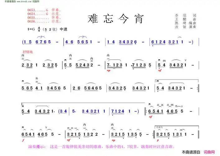 《难忘今宵》原创简谱,乔羽作词 王酩作曲 汝铱演唱 陈琦编曲