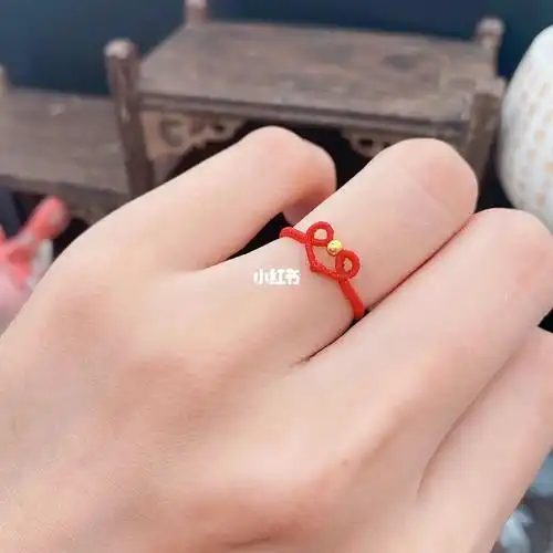 本命年24k足金编织戒指古法黄金红绳指环戒