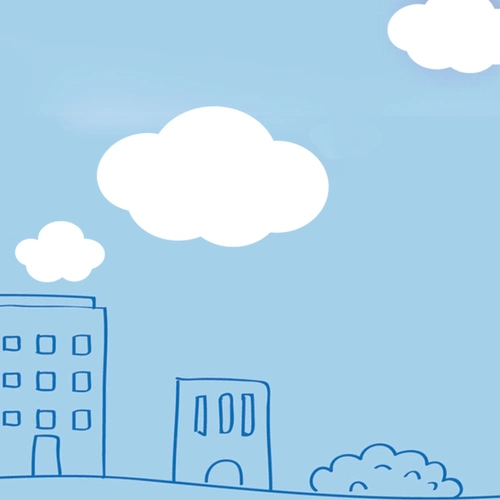 蓝色卡通手绘城市psd分层主图背景素材