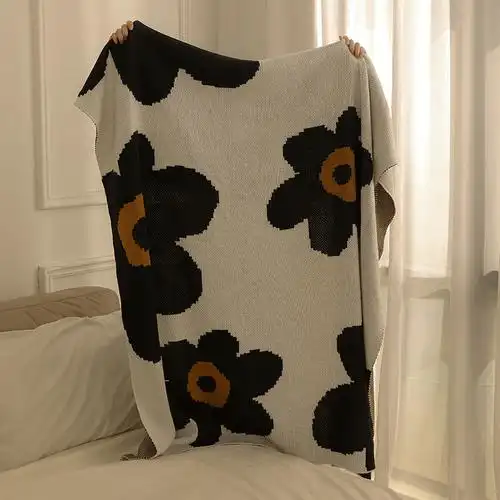 新款太阳花图案午休针织沙发毯子办公室午睡毯空调毯装饰盖毯毛毯